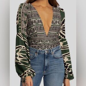 PatBo trendy summer nights chic printed plunge neck Swimsuit / bodysuit.